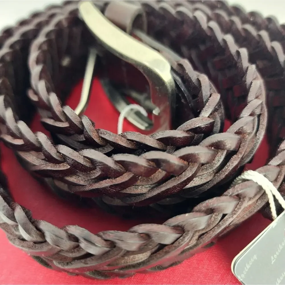New Locikeiy Brown Men's Braided Belt Casual‎ Silver Buckle Gift Box NWT Size 44